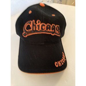 Chicago Hat Navy Script With Orange Hilights Bill Trimmed In Orange Vintage